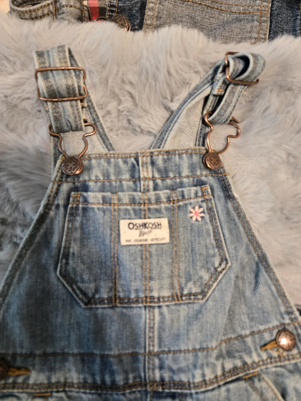 OshKosh B'gosh Embroidered Floral Heart Denim Overalls 24M Girl